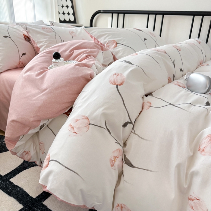 91家纺网 家纺一手货源 找家纺 简宜家居 2025新款40支13070全棉斜纹繁花系列四件套 爱莲