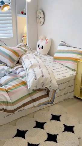 91家纺网 家纺一手货源 找家纺 昔可家纺 2024新款简约风全棉四件套 幸运彩条