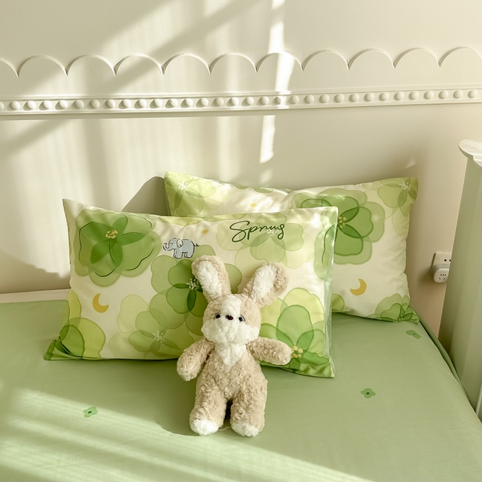 91家纺网 家纺一手货源 找家纺 简宜家居 2025新款40支13070全棉斜纹繁花系列四件套 绿影