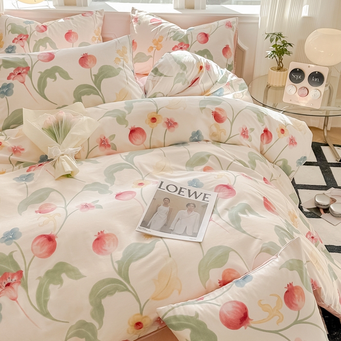 91家纺网 家纺一手货源 找家纺 简宜家居 2025新款40支13070全棉斜纹繁花系列四件套 秋实