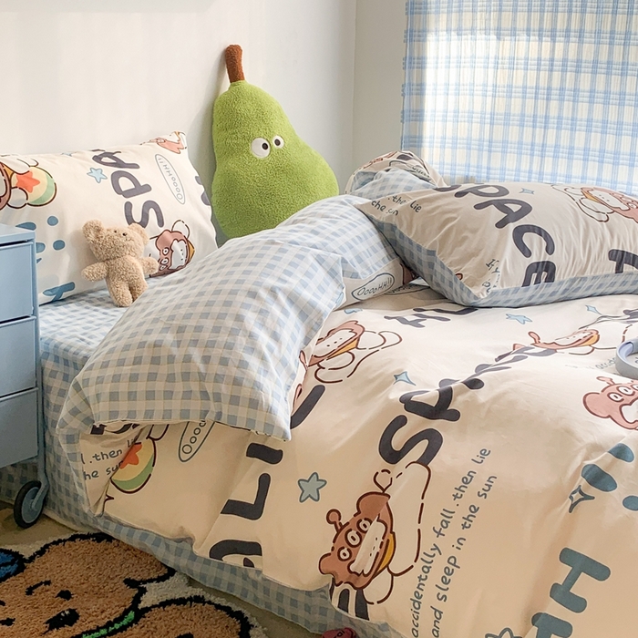 91家纺网 家纺一手货源 找家纺 昔可家纺 2023新款12月卡通全棉四件套 外星小白熊