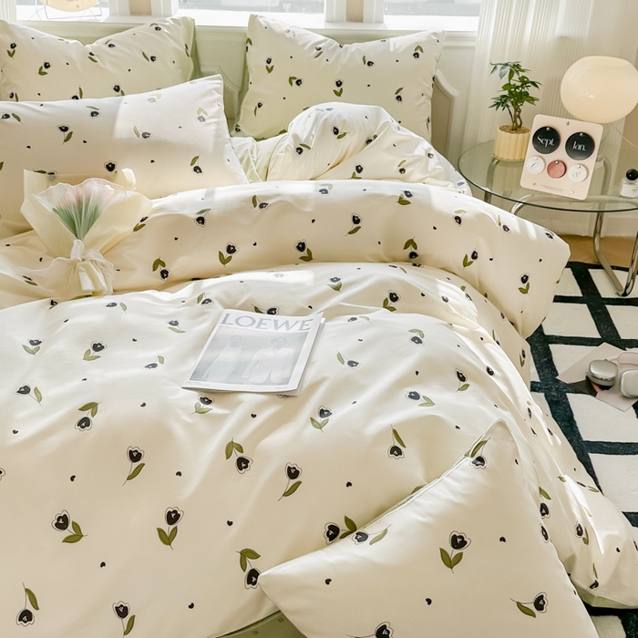 91家纺网 家纺一手货源 找家纺 简宜家居 2025新款40支13070全棉斜纹繁花系列四件套 嫩芽绿