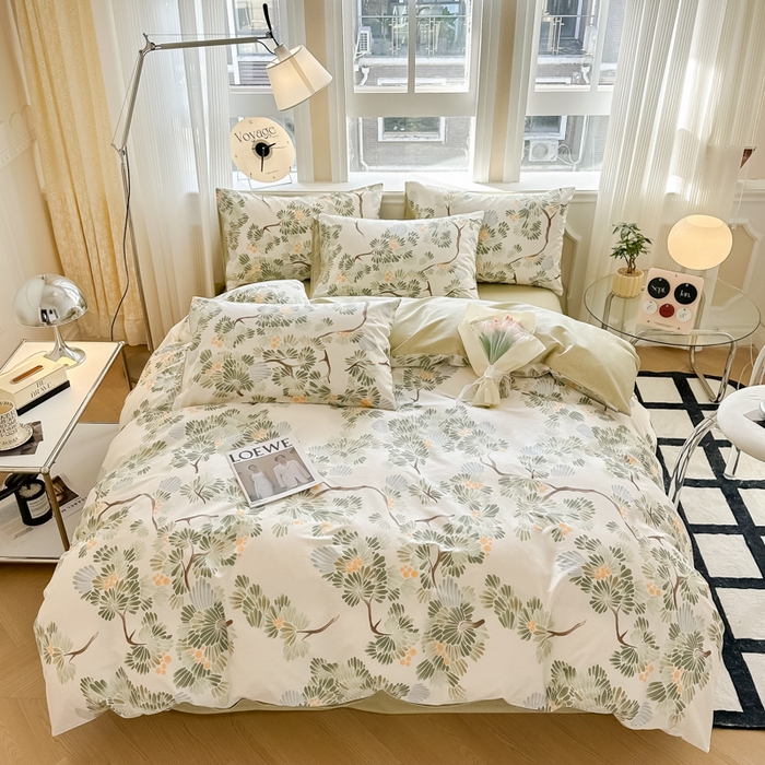 91家纺网 家纺一手货源 找家纺 简宜家居 2025新款40支13070全棉斜纹繁花系列四件套 夏美