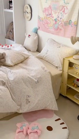 91家纺网 家纺一手货源 找家纺 昔可家纺 2024新款小清新系列全棉四件套 花枝兔