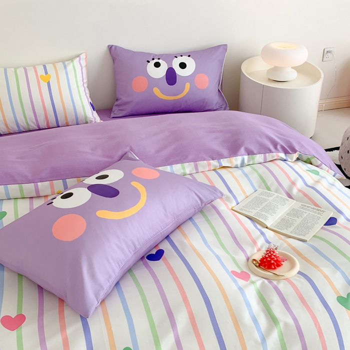 91家纺网 家纺一手货源 找家纺 澳萝拉 2024新款全棉条纹卡通大版四件套 童话梦