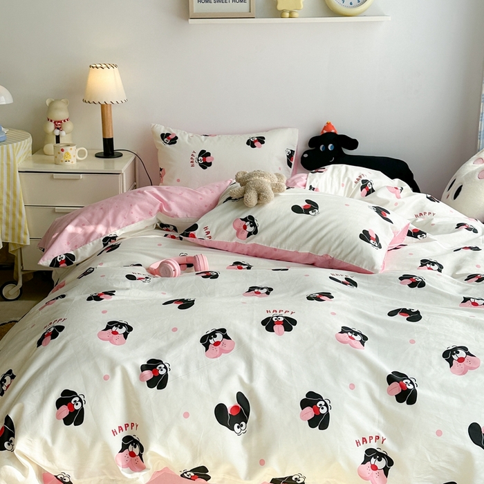 91家纺网 家纺一手货源 找家纺 昔可家纺 2024新款潮趣卡通系列全棉四件套 小黑狗