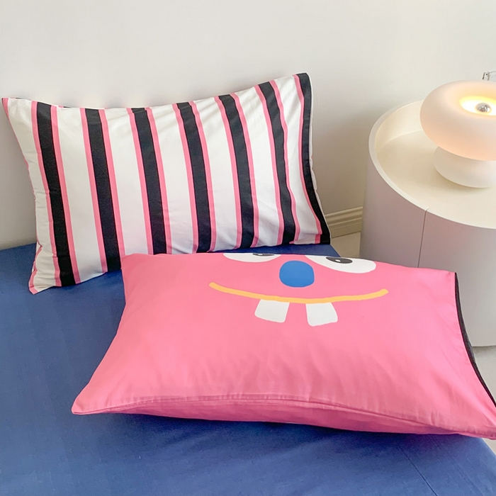 91家纺网 家纺一手货源 找家纺 澳萝拉 2024新款全棉条纹卡通大版四件套 小丑条纹-粉