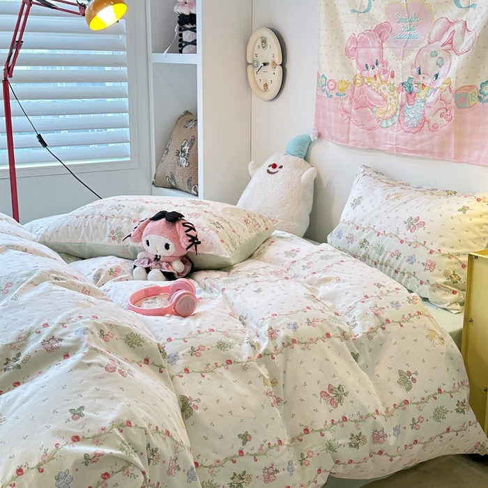 91家纺网 家纺一手货源 找家纺 昔可家纺 2024新款小清新系列全棉四件套 草莓小兔