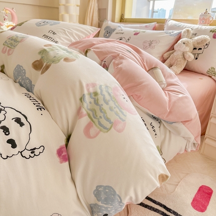 91家纺网 家纺一手货源 找家纺 简宜家居 2025新款40支13070全棉斜纹卡通系列四件套（系列二） 咩咩羊