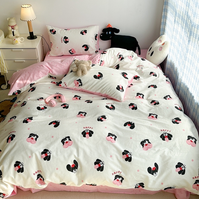 91家纺网 家纺一手货源 找家纺 昔可家纺 2024新款潮趣卡通系列全棉四件套 小黑狗