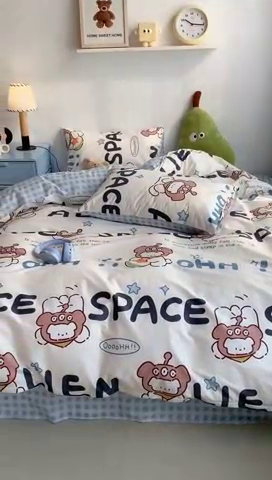 91家纺网 家纺一手货源 找家纺 昔可家纺 2023新款12月卡通全棉四件套 外星小白熊