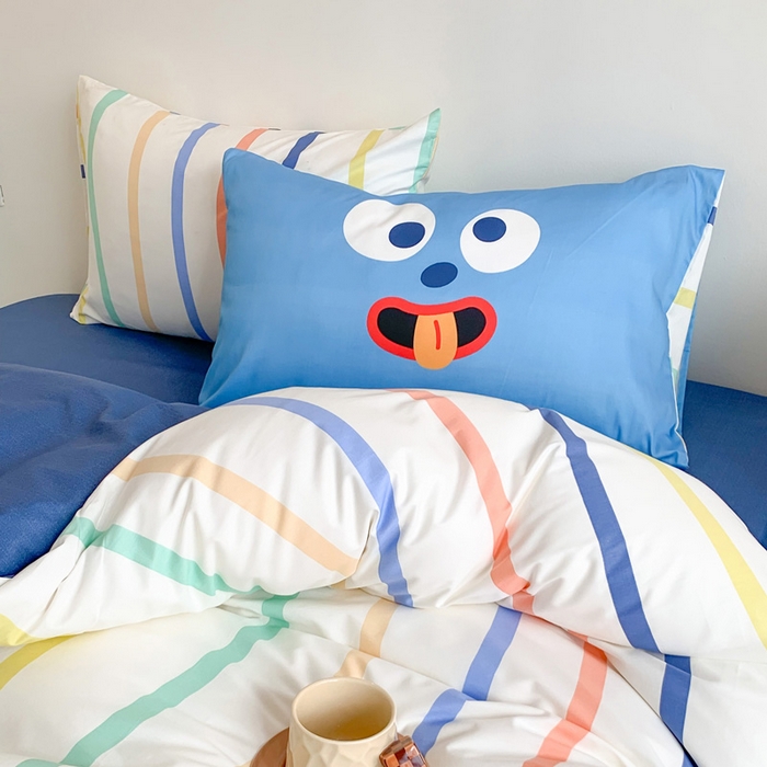 91家纺网 家纺一手货源 找家纺 澳萝拉 2024新款全棉条纹卡通大版四件套 调皮蛋