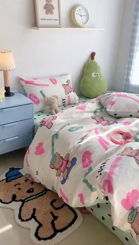 91家纺网 家纺一手货源 找家纺 昔可家纺 2023新款12月卡通全棉四件套 滑板熊