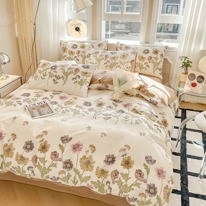 91家纺网 家纺一手货源 找家纺 简宜家居 2025新款40支13070全棉斜纹繁花系列四件套 暖阳