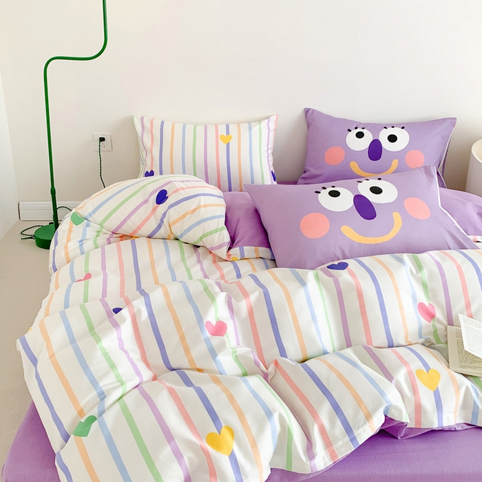 91家纺网 家纺一手货源 找家纺 澳萝拉 2024新款全棉条纹卡通大版四件套 童话梦