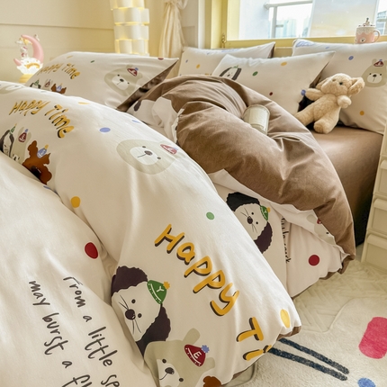 91家纺网 家纺一手货源 找家纺 简宜家居 2025新款40支13070全棉斜纹卡通系列四件套（系列二） 快乐伙伴