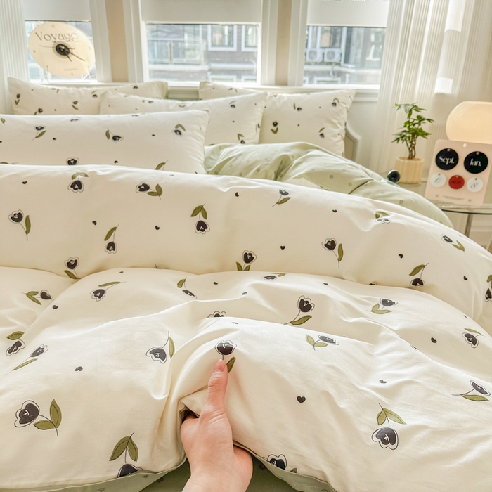 91家纺网 家纺一手货源 找家纺 简宜家居 2025新款40支13070全棉斜纹繁花系列四件套 嫩芽绿