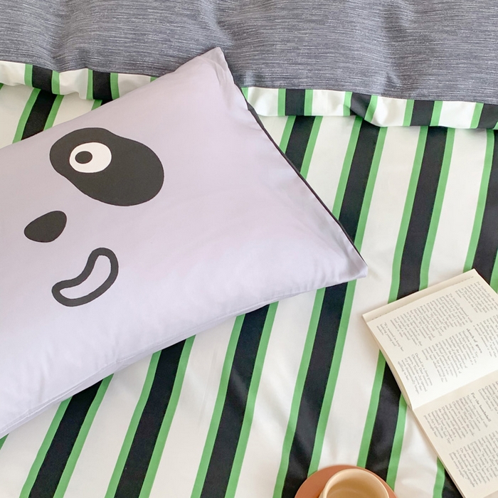 91家纺网 家纺一手货源 找家纺 澳萝拉 2024新款全棉条纹卡通大版四件套 熊猫条纹-绿