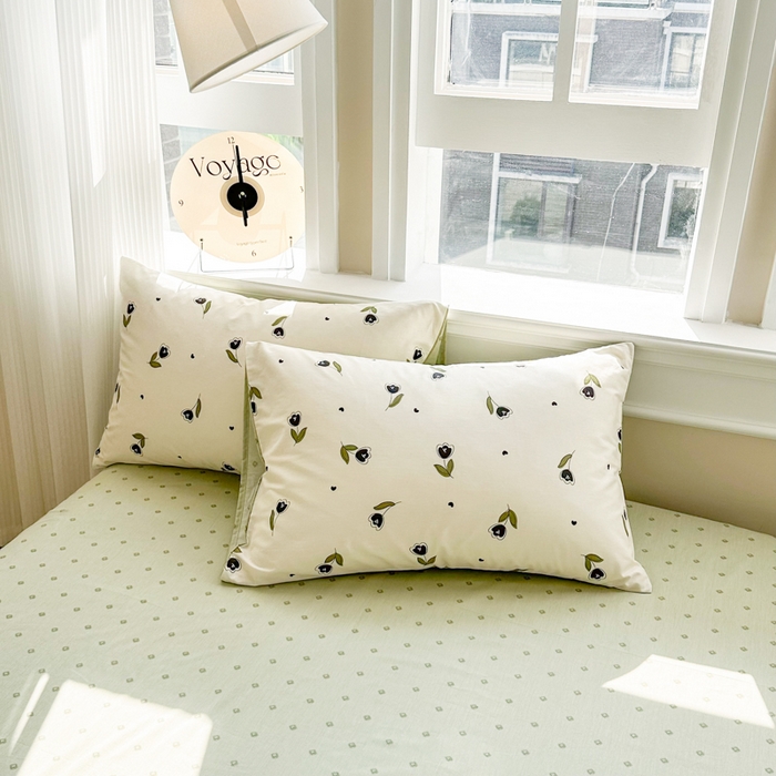 91家纺网 家纺一手货源 找家纺 简宜家居 2025新款40支13070全棉斜纹繁花系列四件套 嫩芽绿