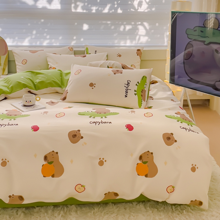 91家纺网 家纺一手货源 找家纺 金丝鸟 2024新款全棉四件套可爱卡通系列四件套 鳄鱼皮卡