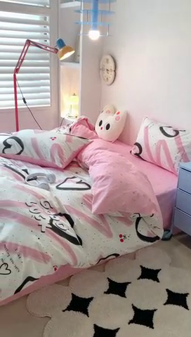 91家纺网 家纺一手货源 找家纺 昔可家纺 2024新款简约风全棉四件套 潮酷黑爱心