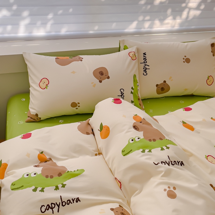 91家纺网 家纺一手货源 找家纺 金丝鸟 2024新款全棉四件套可爱卡通系列四件套 鳄鱼皮卡