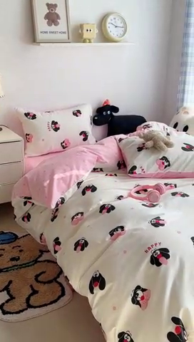 91家纺网 家纺一手货源 找家纺 昔可家纺 2024新款潮趣卡通系列全棉四件套 小黑狗