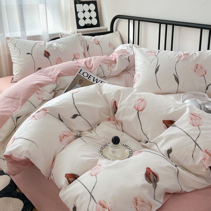 91家纺网 家纺一手货源 找家纺 简宜家居 2025新款40支13070全棉斜纹繁花系列四件套 爱莲