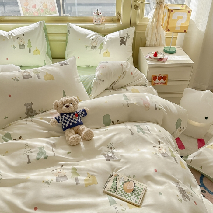 91家纺网 家纺一手货源 找家纺 简宜家居 2025新款40支13070全棉斜纹卡通系列四件套（系列二） 树呆熊