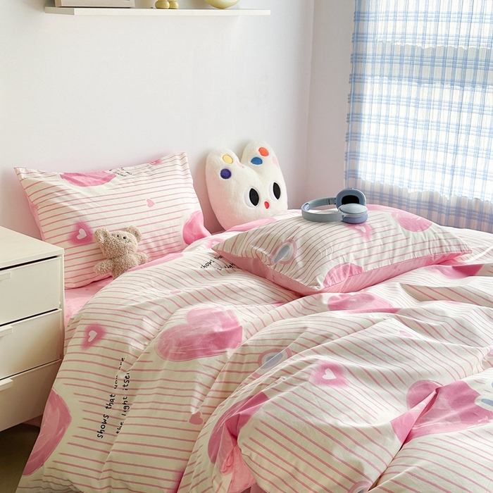 91家纺网 家纺一手货源 找家纺 昔可家纺 2024新款简约风全棉四件套 粉条爱心