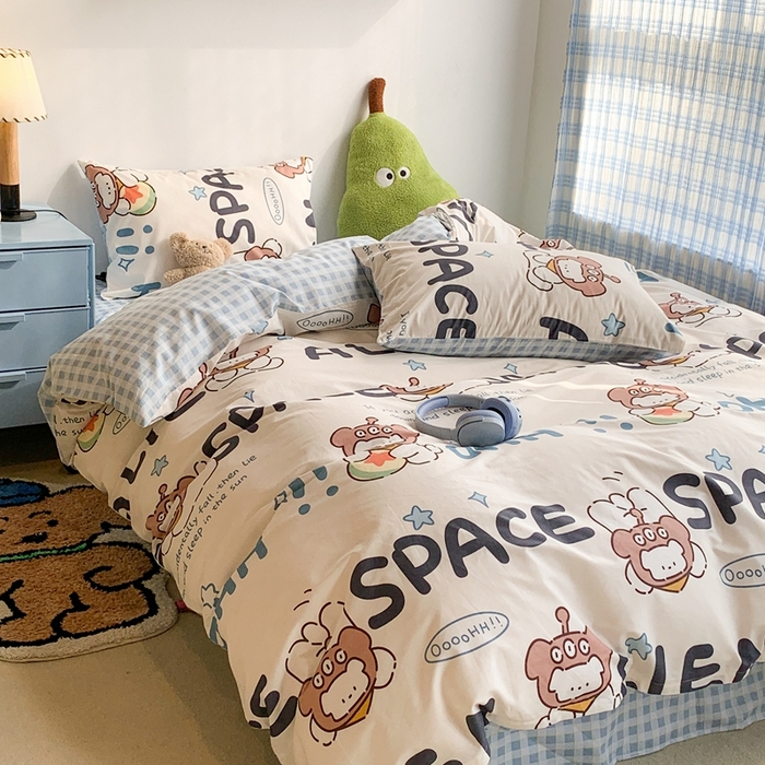 91家纺网 家纺一手货源 找家纺 昔可家纺 2023新款12月卡通全棉四件套 外星小白熊