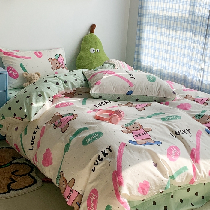 91家纺网 家纺一手货源 找家纺 昔可家纺 2023新款12月卡通全棉四件套 滑板熊