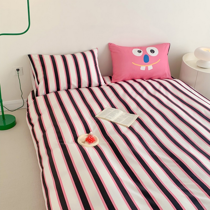 91家纺网 家纺一手货源 找家纺 澳萝拉 2024新款全棉条纹卡通大版四件套 小丑条纹-粉