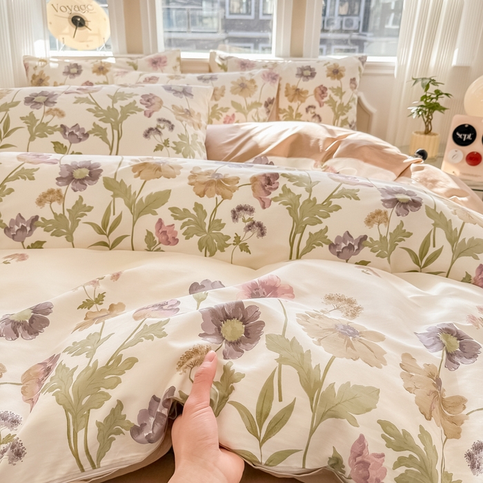 91家纺网 家纺一手货源 找家纺 简宜家居 2025新款40支13070全棉斜纹繁花系列四件套 暖阳