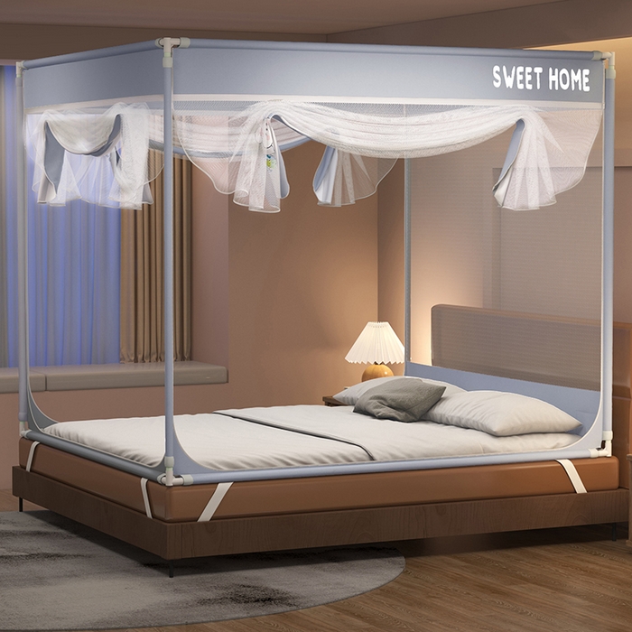 91家纺网 家纺一手货源 找家纺 迪凡保罗蚊帐 2025新款2403小兔子外穿杆防摔坐床蚊帐 小兔月光灰