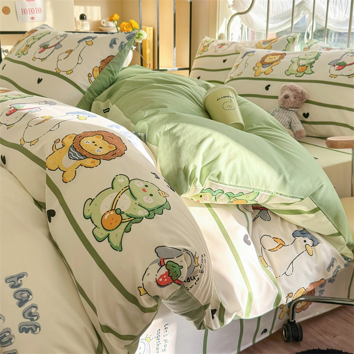 91家纺网 家纺一手货源 找家纺 名兮家居 2024新款卡通风系列全棉四件套 动物联欢