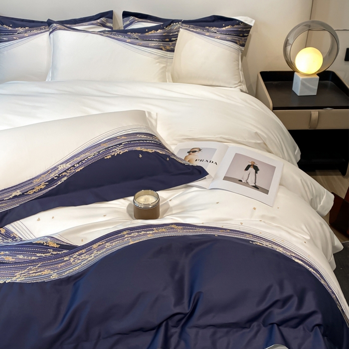 91家纺网 家纺一手货源 找家纺 魅都100s长绒棉刺绣轻奢四件套-星空 星空-白