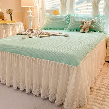 91家纺网 家纺一手货源 找家纺 （总）花香四季2025年新款13376全棉夹棉蕾丝公主风床裙三件套