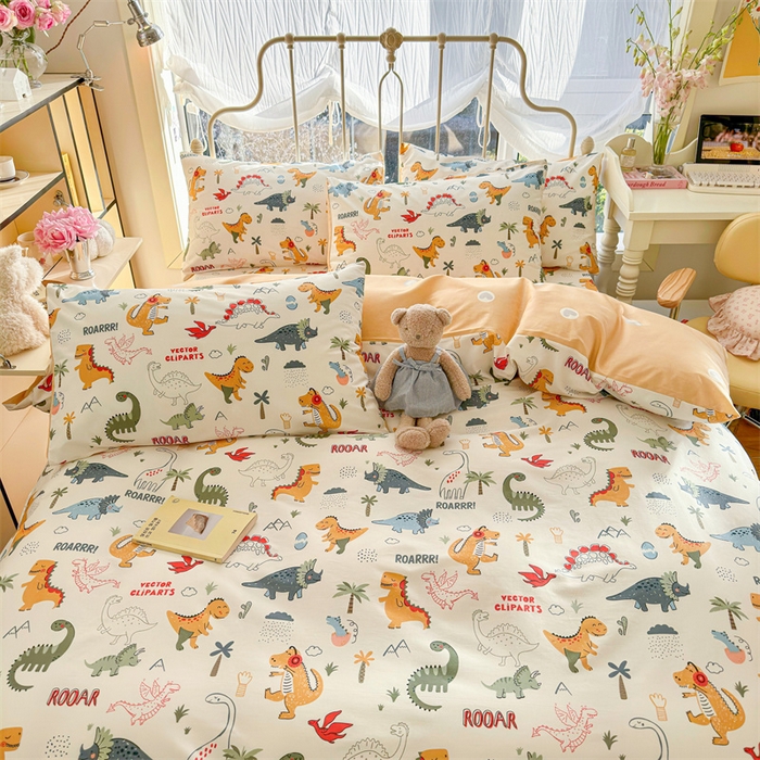 91家纺网 家纺一手货源 找家纺 名兮家居 2024新款卡通风系列全棉四件套 恐龙王国