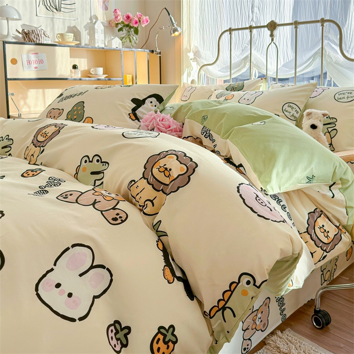 91家纺网 家纺一手货源 找家纺 名兮家居 2024新款卡通风系列全棉四件套 动物世界