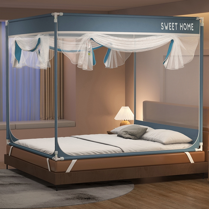 91家纺网 家纺一手货源 找家纺 迪凡保罗蚊帐 2025新款2403小兔子外穿杆防摔坐床蚊帐 小兔蓝灰