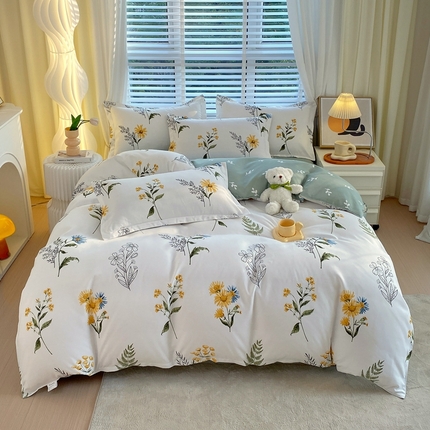 91家纺网 家纺一手货源 找家纺 金丝兔 2025新款高克重植物羊绒生态加厚磨毛印花四件套 花茶