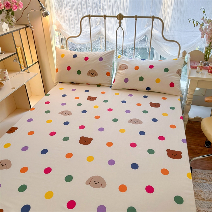 91家纺网 家纺一手货源 找家纺 名兮家居 2024新款卡通风系列全棉四件套 波点小熊