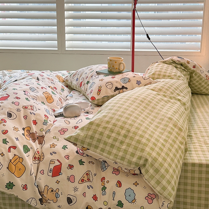 91家纺网 家纺一手货源 找家纺 昔可家纺 2024新款全棉萌趣卡通印花系列四件套 动物小屋