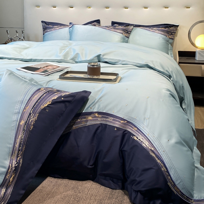 91家纺网 家纺一手货源 找家纺 魅都100s长绒棉刺绣轻奢四件套-星空 星空-绿