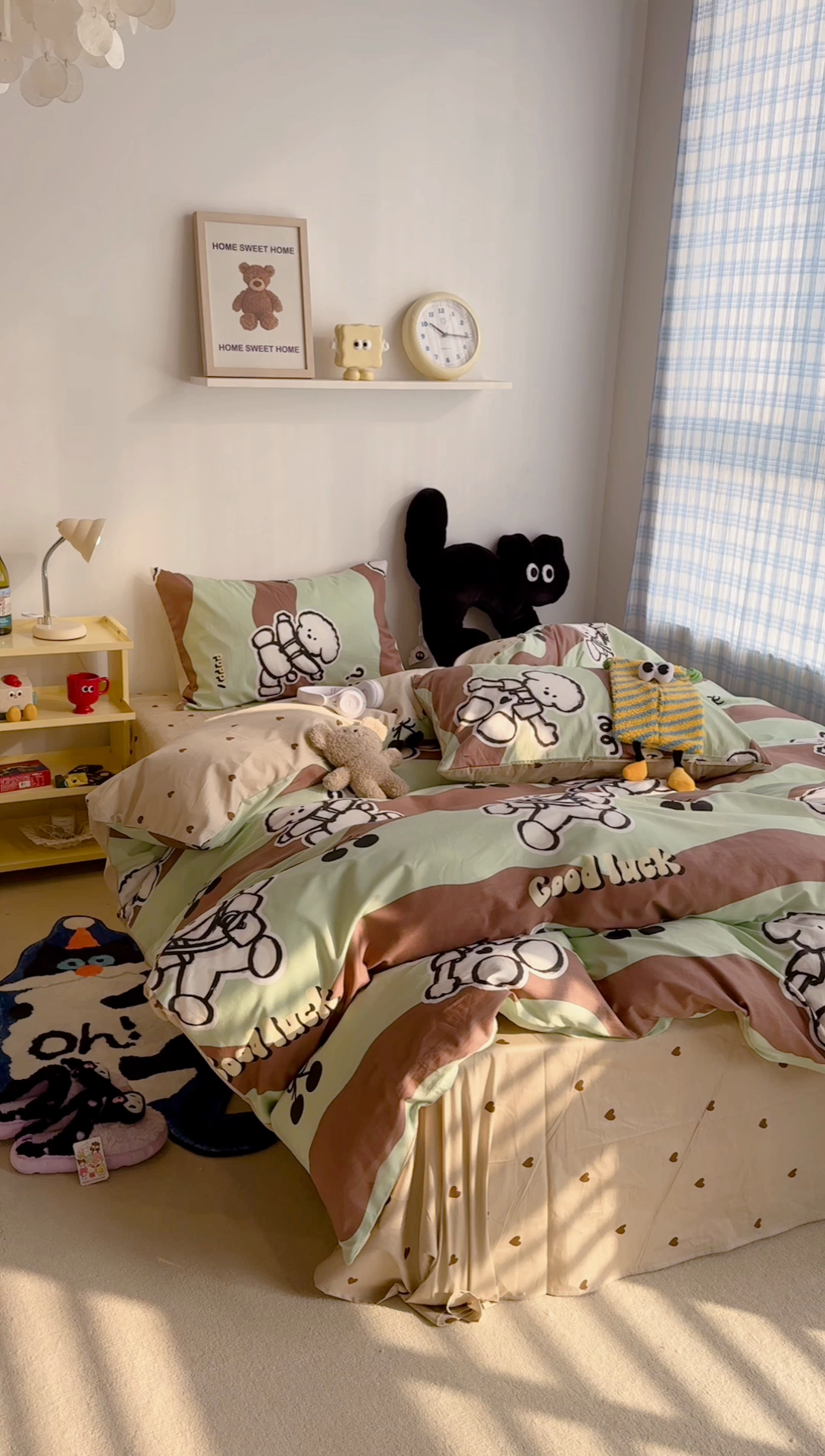 91家纺网 家纺一手货源 找家纺 昔可家纺 2024新款全棉萌趣卡通印花系列四件套 黑樱桃狗狗