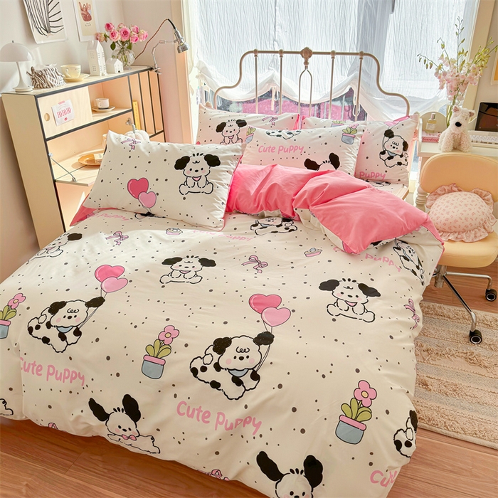 91家纺网 家纺一手货源 找家纺 名兮家居 2024新款卡通风系列全棉四件套 黑白小狗