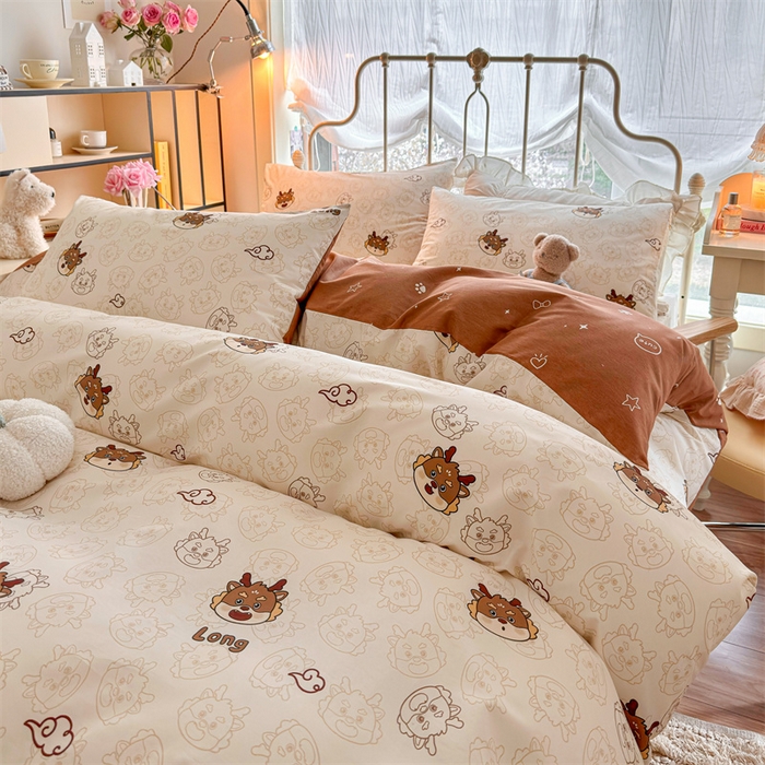 91家纺网 家纺一手货源 找家纺 名兮家居 2024新款卡通风系列全棉四件套 龙宝宝-奶咖
