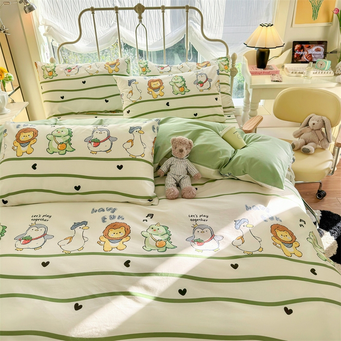 91家纺网 家纺一手货源 找家纺 名兮家居 2024新款卡通风系列全棉四件套 动物联欢