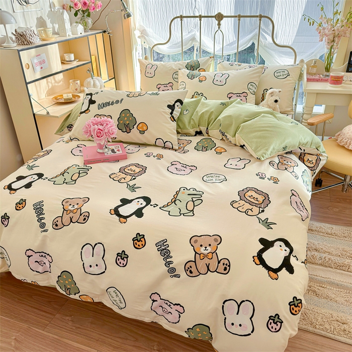 91家纺网 家纺一手货源 找家纺 名兮家居 2024新款卡通风系列全棉四件套 动物世界